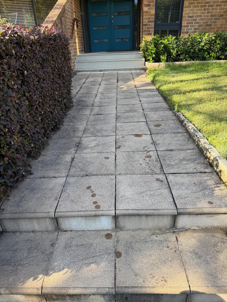 Front entry concrete pavers — before pressure wash